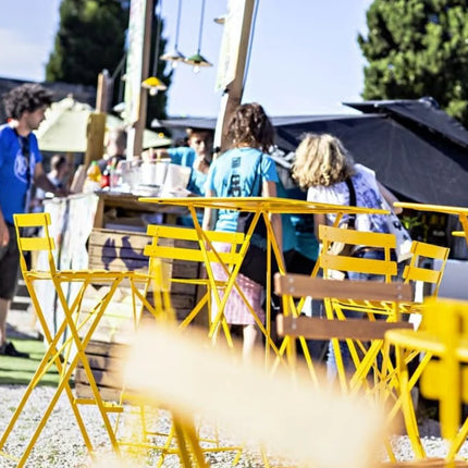 Fermob Bistro high bar stool, foldable outdoor bar chair with wooden seat and metal frame, ideal for hospitality and outdoor settings