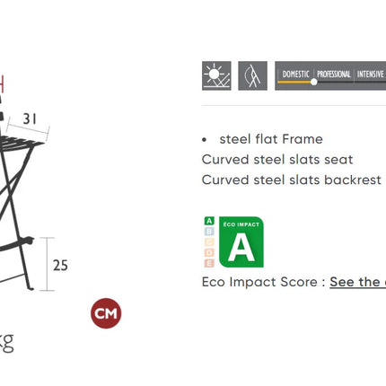 Fermob Bistro high bar stool, foldable outdoor furniture with a sleek design, ideal for hospitality and outdoor restaurant settings.