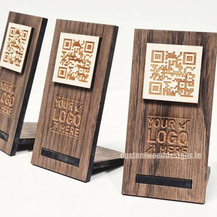 QR Display Stand - Laser Cut Dark Oak 10-1000 Custom Wood Designs CU2DA8_1