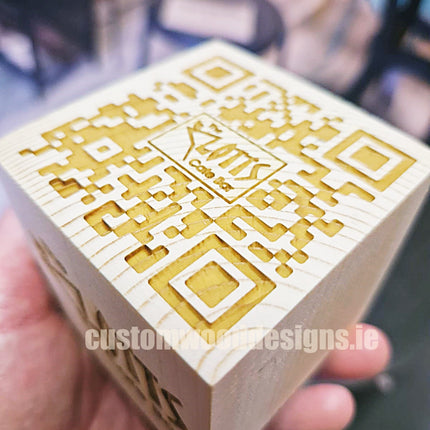 QR Code Block Natural 3 sides Branded 10-1000 Custom Wood Designs CUAB73_1