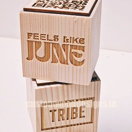 QR Code Block Natural 3 sides Branded 10-1000 Custom Wood Designs CUBA37_1