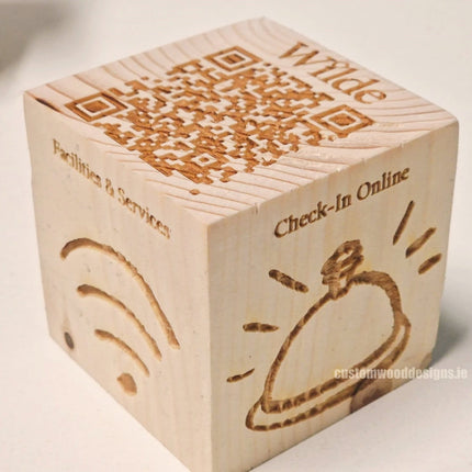 QR Code Block Natural 5 sides Branded 10-1000 Custom Wood Designs CUBA52_1