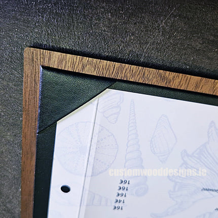 Set of 20 A4 walnut menu albums by Securit, showcasing elegant wood finish menu displays and boards.