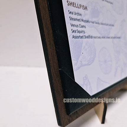 A 20 x A4 walnut album menu display by Securit, featuring wooden frame and clear pages for restaurant or event menus.