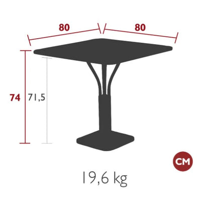 Luxembourg Pedestal Outdoor Table by Fermob, 80x80 cm, featuring a sleek metal design and modern style for outdoor settings.