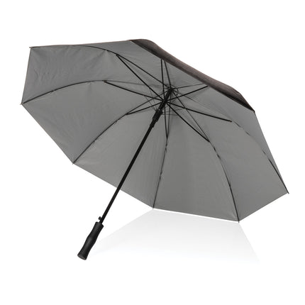 CWD XD 27-inch Impact AWARE™ RPET dual-color auto-open umbrella with windproof design, featuring vibrant color panels.