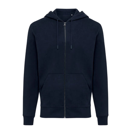 Iqoniq Abisk recycled cotton zip hoodie, showcasing a cozy, eco-friendly textile with a front zipper and soft fabric texture.
