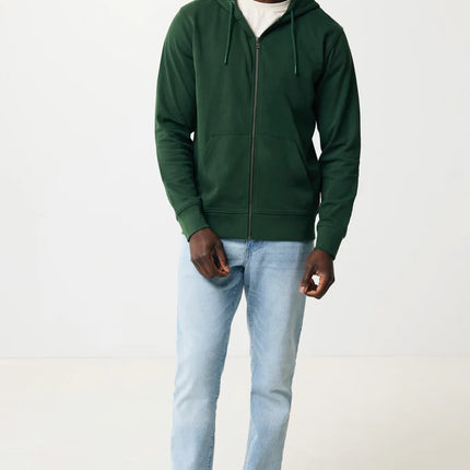 Recycled cotton zip hoodie by iqoniq, featuring a comfortable textile design with a front zipper and casual fit.