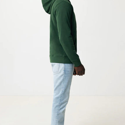 Recycled cotton zip-through hoodie by iqoniq, featuring a casual textile design with a front zipper and hood.
