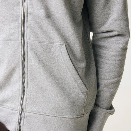 Recycled cotton zip-through hoodie from iqoniq, showcasing the soft textile material and stylish design in natural colors.