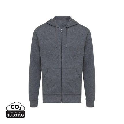 Iqoniq Abisk recycled cotton zip hoodie, lightweight textile with front zipper, casual style, in a neutral color with hood and pockets.