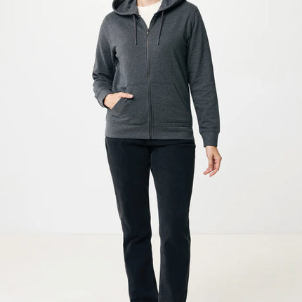 Recycled cotton zip-through hoodie by iqoniq, showcasing a comfortable textile hoodie with a front zipper and casual fit.