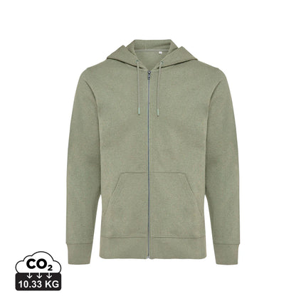 IQONIQ Abisk recycled cotton zip hoodie, thick textile with a front zipper, in a large XXXL size, shown in a neutral color.