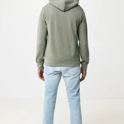 Recycled cotton zip-through hoodie by iqoniq, featuring a comfortable textile with a front zipper and hood.