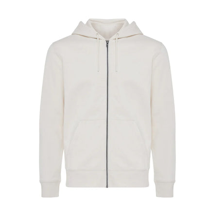 Iqoniq Abisk recycled cotton zip hoodie, soft textile with front zipper and hood, in natural recycled cotton fabric.