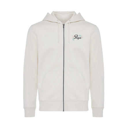 Recycled cotton zip-through hoodie by iqoniq, featuring a cozy textile design with a front zipper and hood for casual wear.