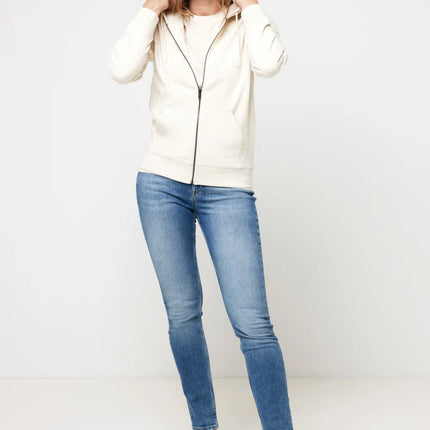 Iqoniq Abisk recycled cotton zip hoodie, lightweight textile with front zipper and hood, eco-friendly casual wear.
