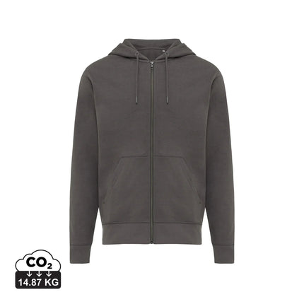 Iqoniq Abisk recycled cotton zip hoodie, textile with front zipper and hood, displayed on a neutral background.