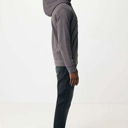 Recycled cotton zip-through hoodie by iqoniq, featuring a cozy textile design with a front zipper and casual fit.
