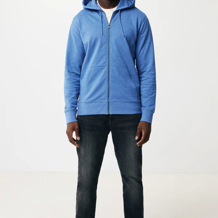 iqoniq Abisk recycled cotton zip-through hoodie in textile with front zipper and hood, featuring a casual, eco-friendly design.
