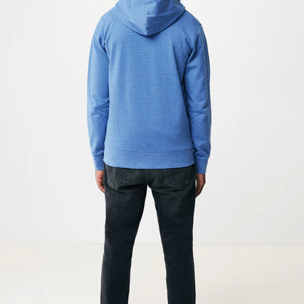 Iqoniq Abisk recycled cotton zip hoodie, soft textile with front zipper and drawstring hood, in a casual, eco-friendly design.