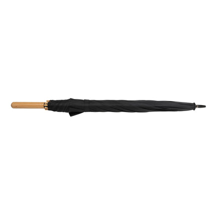 Set of 12 black 23-inch rain umbrellas with bamboo handles by Custom Wood Designs, ideal for stylish weather protection.