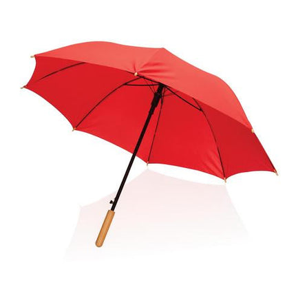 Set of 12 black rain umbrellas with bamboo handles by Custom Wood Designs, compact and stylish for rainy weather.