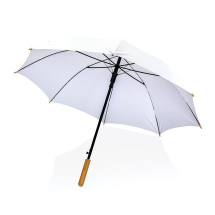 Set of 12 black 23-inch rain umbrellas with bamboo handles by Custom Wood Designs, stylish and durable for rainy days.