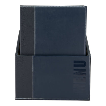 Leather style A4 menu holders in box 2 packs of 20 Blue Custom Wood Designs black-leather-style-a4-menu-holders-in-box-2-packs-of-20-53613282492759