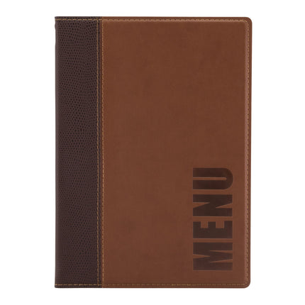 Leather style menu holder A5 pack of 10 Light Brown Custom Wood Designs __label: Multibuy black-leather-style-menu-holder-a5-pack-of-10-53613280428375