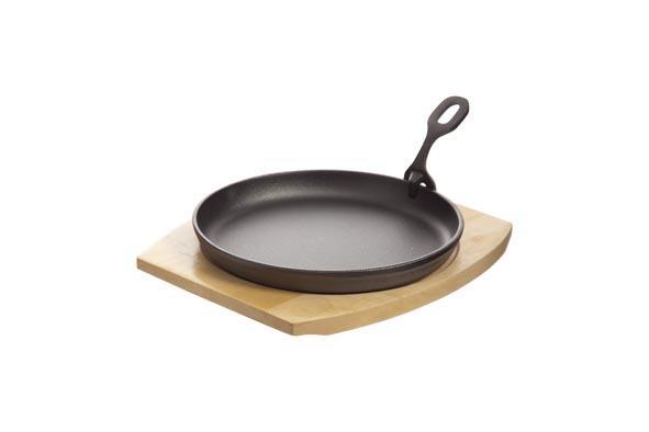 Cast iron pan with a wooden base, 220mm