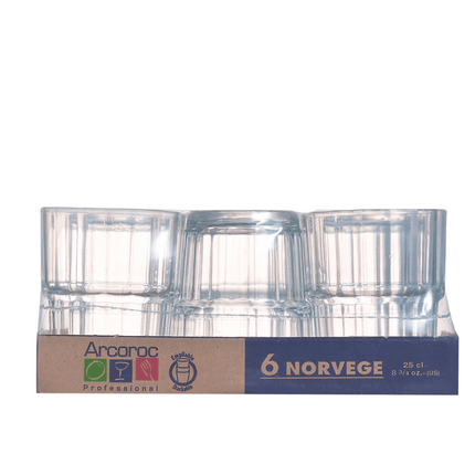 Arcoroc Norvege highball glass, 270ml, tall professional-grade glass for heavy use in catering and hospitality settings.