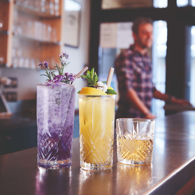 Broadway Highball Glass - Crystal Look Design With Durable Carvings Enhancing Cocktails 380ml