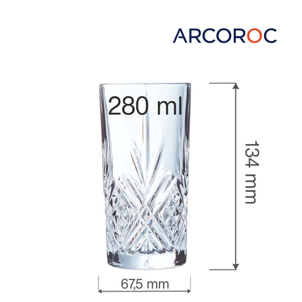 Broadway Glassware Broadway Highball Glass 280ml - Durable Crystal Look With Elegant Carvings
