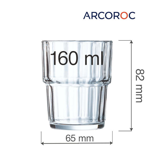 Arcoroc Norvege lowball glass 160ml for professional use, clear glassware with a simple, elegant design suitable for institutional settings.