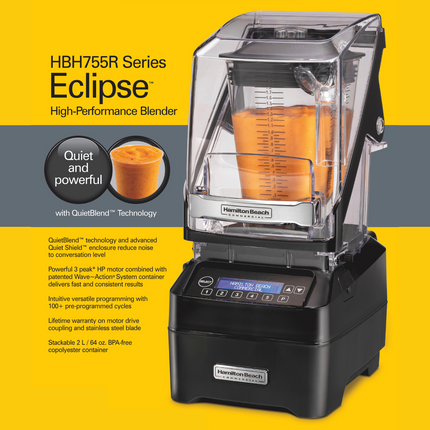 Hamilton Beach Commercial® Eclipse™ High-Performance Blender with 64oz/ 2L Wave~Action® container - HBH755R-CE Series