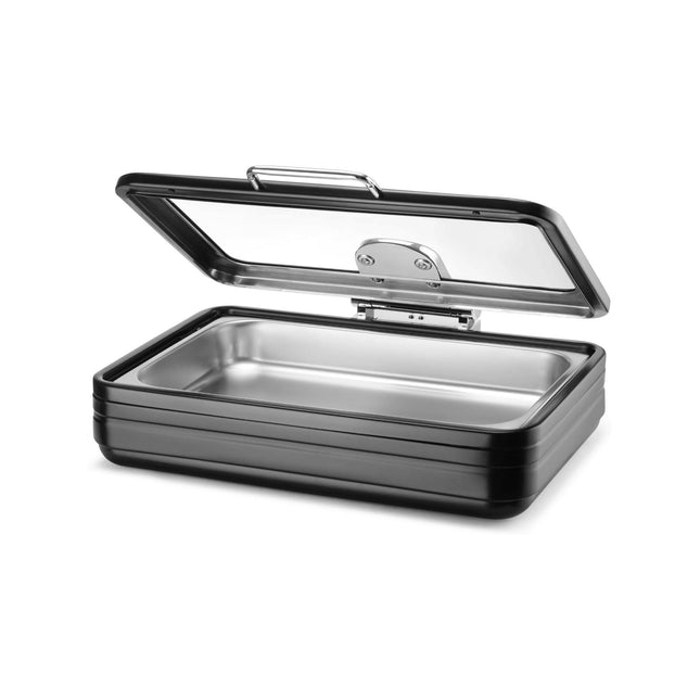 De Luxe Black Induction Chafing Dish With Glass Lid GN 1/1 - Induction Compatible, Sturdy Matte Finish