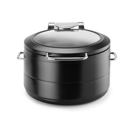 De Luxe Black Round Induction Chafing Dish With Glass Lid 9L - Induction Ready, Sleek Catering Performance