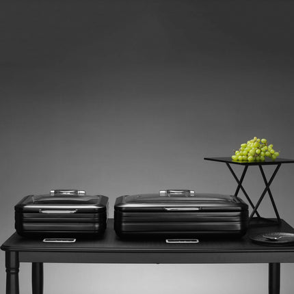 De Luxe Black Round Induction Chafing Dish With Glass Lid 9L - Induction Ready, Sleek Catering Performance