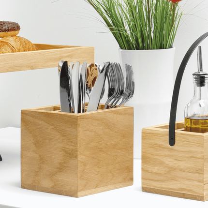 Madeira cutlery and napkin case, 150x150x150mm