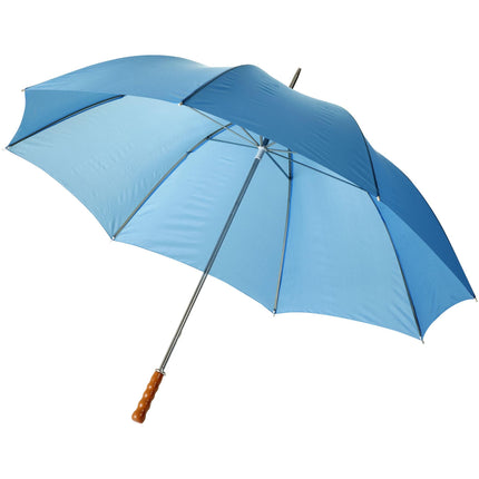 Set of 25 blue 30-inch golf umbrellas with wooden handles by Custom Wood Designs, ideal for golf courses and outdoor events.