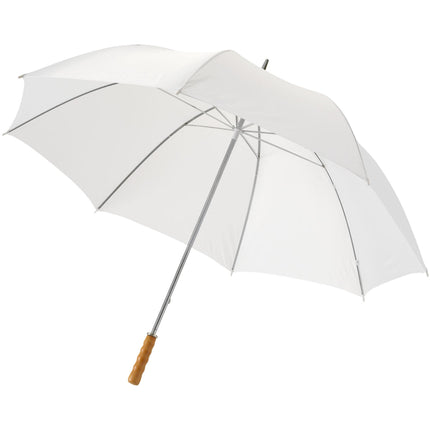 Set of 25 30-inch golf umbrellas with wooden handles by Custom Wood Designs, featuring blue canopy and sturdy construction.