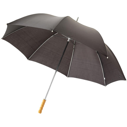 Pack of 25 blue 30-inch golf umbrellas with wooden handles by Custom Wood Designs, ideal for golf course protection.