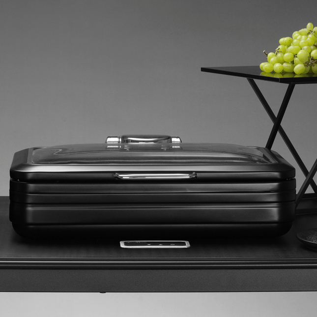 De Luxe Black Induction Chafing Dish With Glass Lid GN 1/1 - Induction Compatible, Sturdy Matte Finish