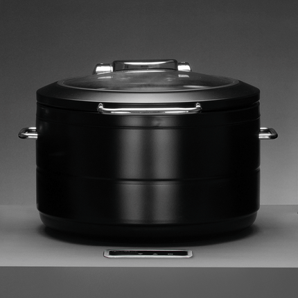 De Luxe Black Round Induction Chafing Dish With Glass Lid 9L - Induction Ready, Sleek Catering Performance