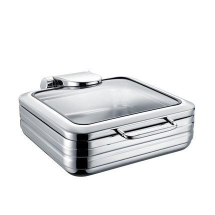 De Luxe GN 2/3 Chafing Dish With Glass Lid - Dripless Patent Gutter And Soft-Close Lid