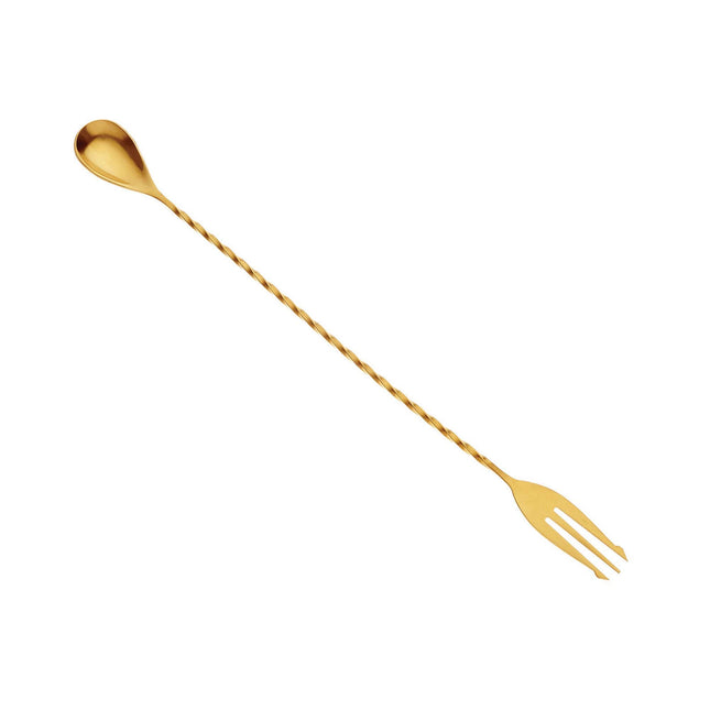 Bar Spoon with Fork End, Gold plated, 315mm